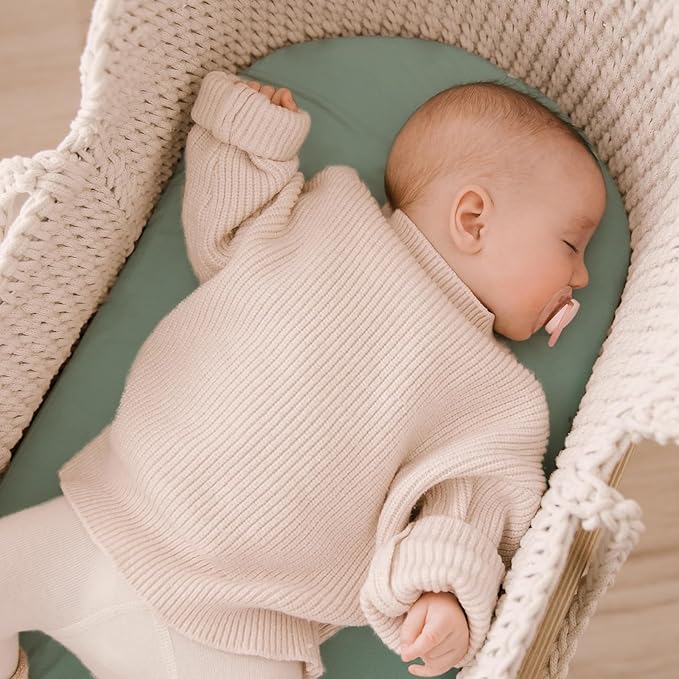 Yoofoss Bassinet Sheets for Baby,3-Pack Fitted Bassinet Sheets Set Compatible with Halo Bassinest Swivel Sleeper,Baby Delight,Angelbliss,Soft Breathable Bassinet Mattress Sheets(Green+Leaf)