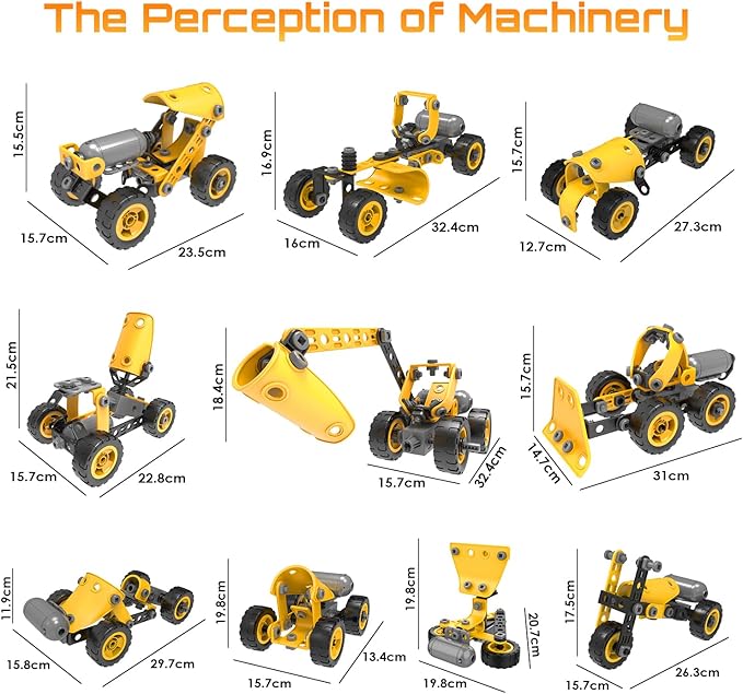 10 in 1 Kids STEM Building Toys, Electric Building Blocks Toys Set for 5 6 7 8+ Year Old Boy, Educational STEM Learning Construction Excavator Kit for Kids Age 4-8 5-7 6-8 8-10