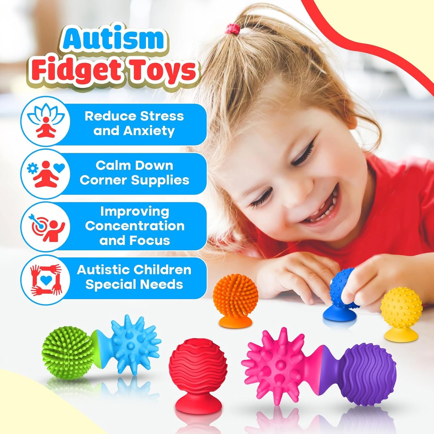 Sensory Fidget Toys Kids Adults ：Textured Suction Cup Toys for kids with Autism- Squishy Sensory Toys for Classroom Bath- 8 Pack Calm Down Corner Supplies for Boys Teens- Road Trip Activities for Kids