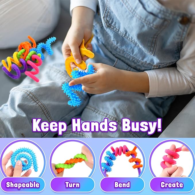 Sensory Fidget Toys for Kids: 6 Pack Textured Silicone Fidget Stick for Stress Anxiety Autistic ADHD, Quiet Desk Fidgets for Classroom, Travel Classroom Must Haves, Stocking Stuffers Gifts