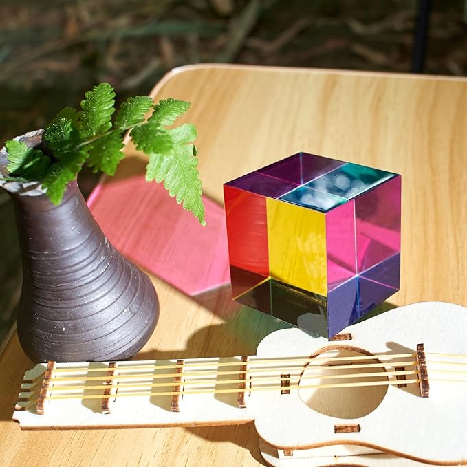CMY Mixing Color Cube, 70mm (2.75 inch) Acrylic Prism for Home or Office Decoration, CMYcube Physics Toys Science Educational Gift for Kids, 7cm