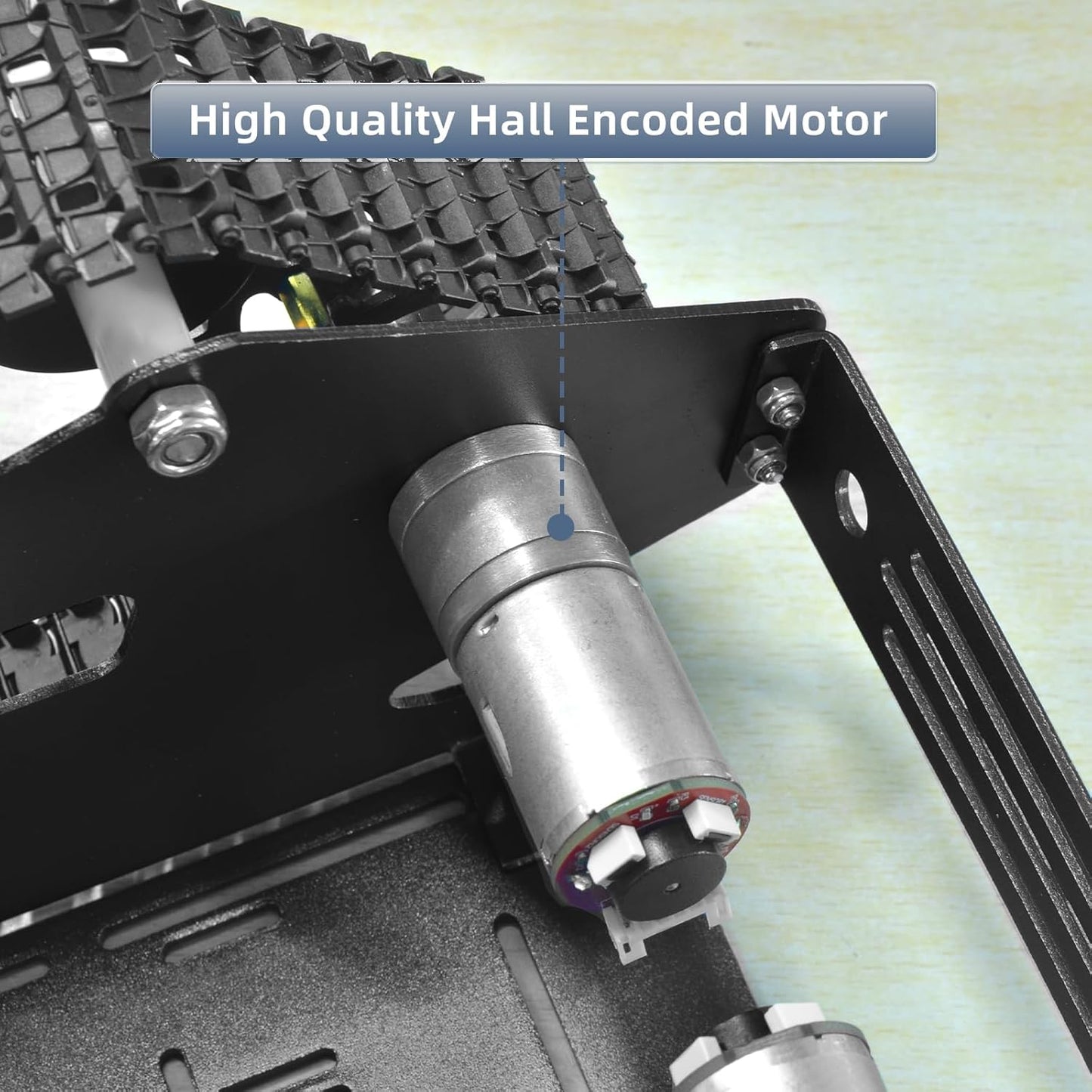 Tank Car Chassis with Motor, Shock Absorbing Robot Chassis Full-Metal Robotic Moving Platform Track Chassis for RaspberryPi Arduino DIY Maker Smart Robot Car Chassis Kit (Black, With Encoder motor)