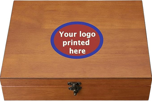 WE Games Wooden Memory Box for Keepsakes – Vintage Decorative Storage Box with Lid - Redwood Finish with Logo Print