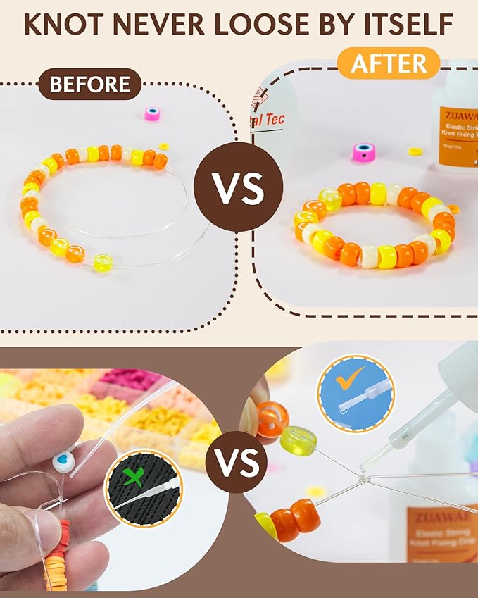 ZUAWAE Jewelry Glue for Elastic String, Bracelet Glues with 1mm Elastic String for Bracelets to Clay Beads Bracelet Making Kit, Jewelrys Fixing Kit, Jewelry Making Supplies