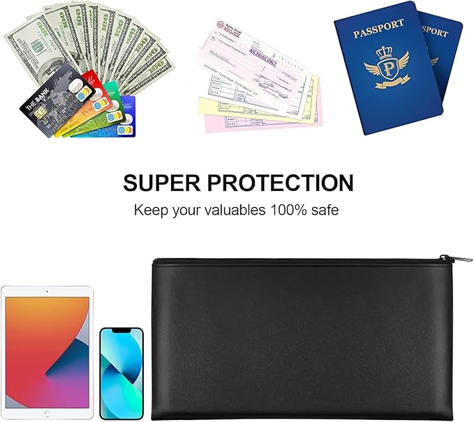 Joyberg 4Pack Money Bag 11 X 6", Safe Durable Waterproof PU Leather Bank Bag with Zipper for Cash, Coin, Checks, Makeup Bills Receipts Tool Storage (Black)