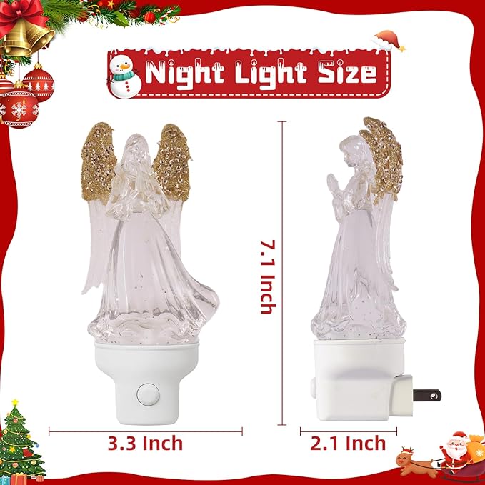 Christmas Angel Night Light Plug into Wall Swirling Glitter USB Portable Christmas Decorative Night Light Decoration for Kids Adults Bedroom Kitchen Living Room Holiday Decor (Angel)