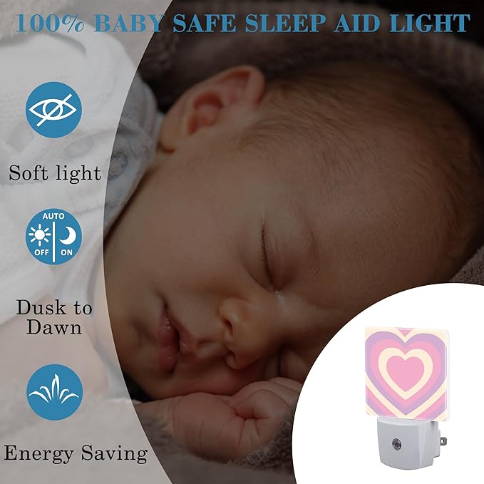 Pink Love Swirl Night Light for Kids, LED Night Light Plug into Wall with Dusk to Dawn Sensor for Girls Boys Women Men Room Decor, Hallway, Kitchen, Bathroom, Nursery, Stairs