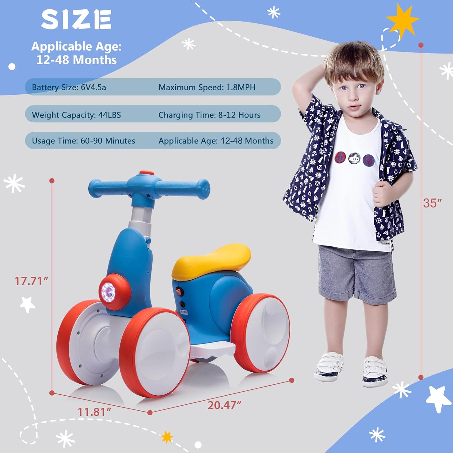 6V Electric Baby Balance Bike with Bubble Machine,4 in 1 Toddler Balance Bike w/Remote for 1 Year Old Boys Girls Kids Bubble Bike Ride on Toys w/Powered Motor,Music,LED Lights (Blue&Red)
