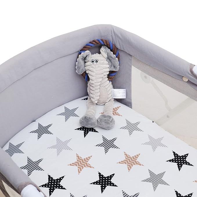 Onacosht Bassinet Sheets for Baby Boy and Girl, Stretchy Breathable Fitted Sheet Universal for Bassinet Cradle Hourglass Oval Rectangle Pad/Mattress, 4 Pack Stripes Dots Chevrons and Stars ﻿