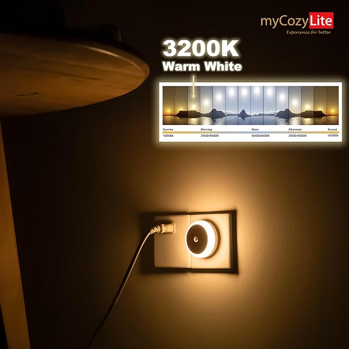 myCozyLite LED Night Lights Plug into Wall, Dusk to Dawn Sensor, Warm Hue, Plug in Night Light, Automatic Dimming, 2 Pack Night Lights for Kids, Adults, Hallways, Stairway, Kitchen, Bathroom, Bedroom