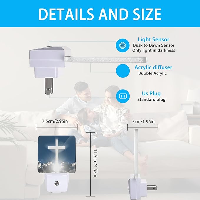 Blessed Night Light,White Cross in Heaven Night Lights Plug into Wall Dusk to Dawn Sensor Led Lamp for Women Men,Led Lights for Stairway/Hallway/Bedroom,0.5W