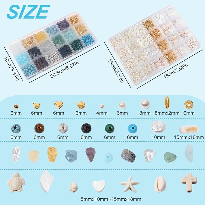 Jewelry Making Kits for Adults Women, 2000pcs 20 Colors Pearl Beads Crystal Beads Shell & Turquoise with Gold Beads Beading Kit for Bracelets, Necklace, Ring DIY Crafts Jewelry Making Supplies