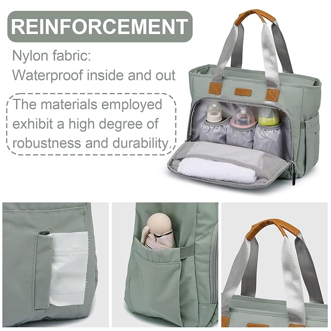 Diaper Bag Tote, Large Tote Diaper Bag with 16" Laptop Compartment, Baby Bag with Insulated Pocket for Mam and Dad, Ideal for Travel, Work (Morandi Grey)