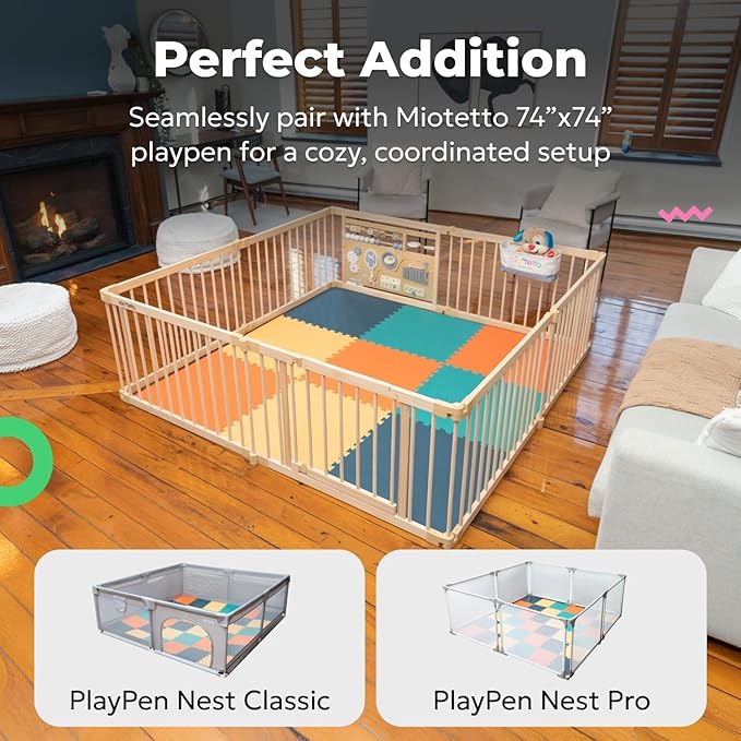 MioTetto Baby Play Mat, Soft Foam Floor Tiles for Kids. Adjustable Interlocking Foam Tiles, Fits with 74x74 Playpen Baby mat for Crawling & Development, Safe & Non-Toxic Playmat for Babies 6-12 Months