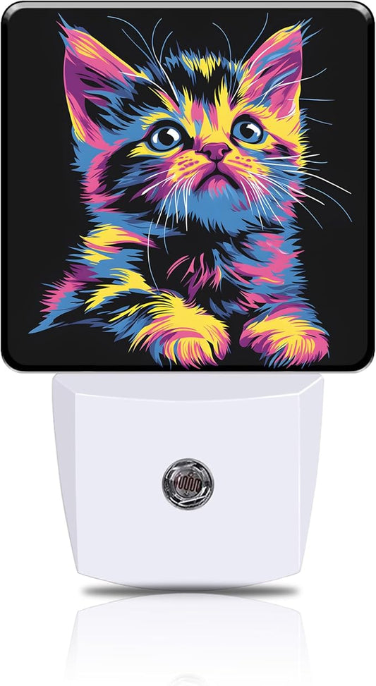 Night Light Colorful Cute Cat Night Lights Plug into Wall Smart Dusk to Dawn Sensor 0.5W Energy Efficient Led Lamp for Men Women Bedroom Bathroom Hallway Stairway Decor