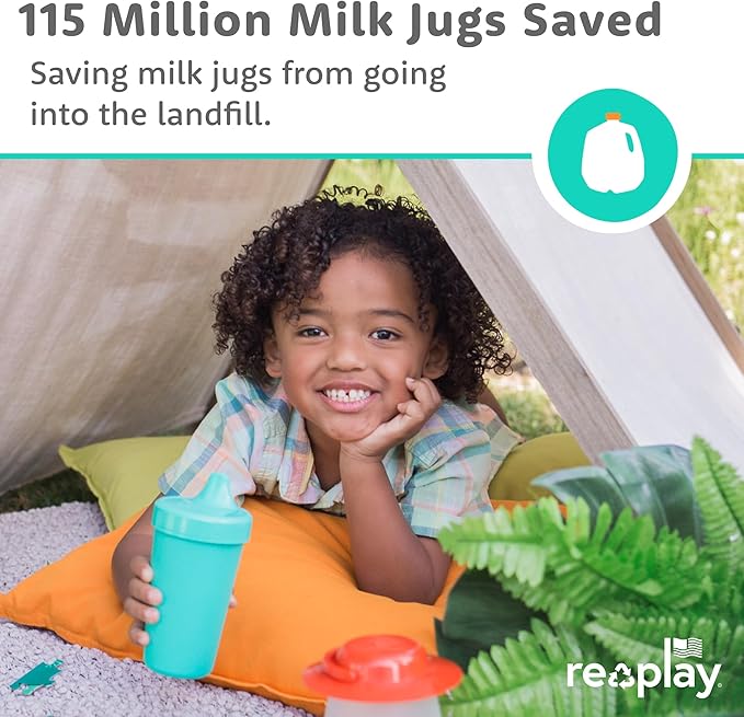 Re-Play Sippy Cups for Toddlers - 10 Oz. Reusable Spill Proof Cups for Kids, Dishwasher/Microwave Safe - Made in USA - Set of 4-3.13" x 6.25" - Meadow