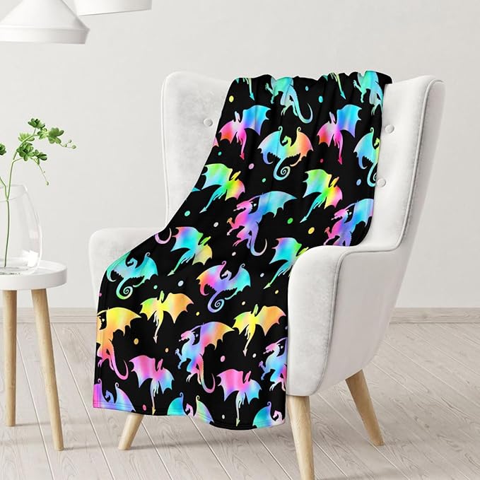Dragon Blanket Gifts - 60x80 Inches Novelty Throw Blanket for Babies, Kids, Boys & Girls - Black Soft Fuzzy Blankets for Couch, Sofa & Bed