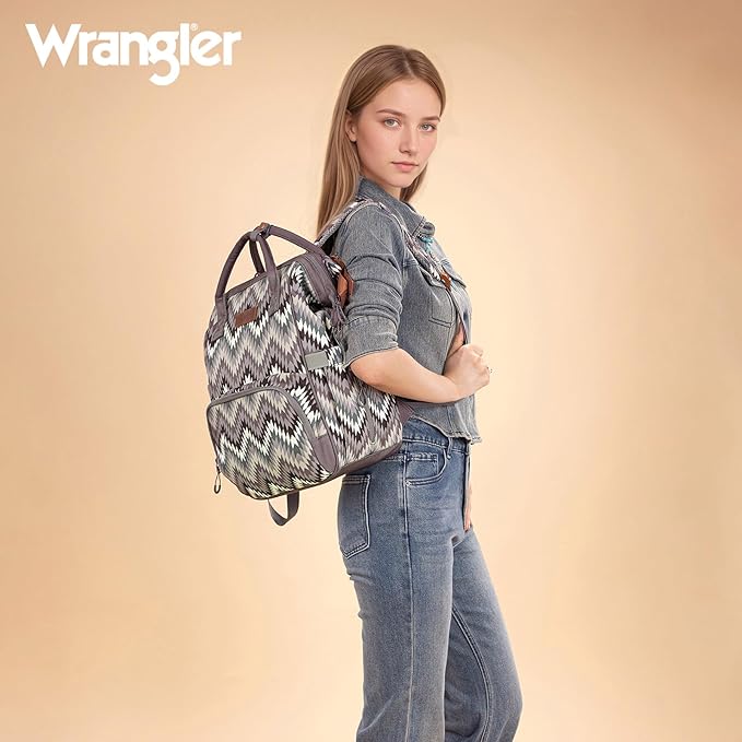 Montana West Wrangler Callie Diaper Bag Backpack with Pacifier Case, Crossbody Bottle Bag and Stroller Straps Western Pattern Multifunction Baby Travel Bag Set WG2216-9110BK