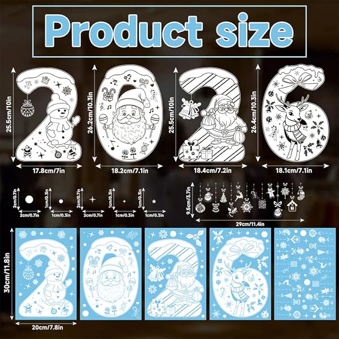 Christmas 2026 Cute Number Window Clings for Glass Windows,5 Sheets Static Christmas Window Decorations Xmas Holiday White Snowman Santa Window Stickers Decals for Party Home Winter Indoor Decor