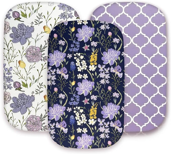AMROSE 3 Pack Bassinet Sheets 33" x 20" Compatible with Mika Micky, Baby Delight, Dream On Me, AMKE and Other Rectangle Bassinet Mattress, Soft and Skin-Friendly, Violet