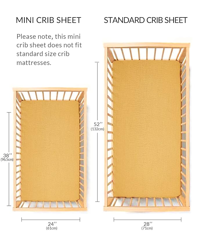 Mini Crib Sheets for Baby, Fitted Pack N Play Mattress and Mini Cribs 24" x 38", Neutral Muslin Cotton Mini Crib Mattress Sheet with Boho Style, Soft and Breathable Comfort (Roman Green)