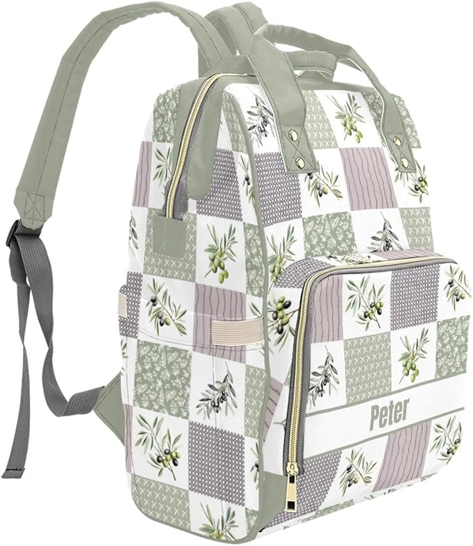 Personalized Olive Diaper Bag with Name – Custom Baby Bag, Nursing Tote Backpack for Mom, Custom Name Mommy Daypack, Shower Gift for Baby