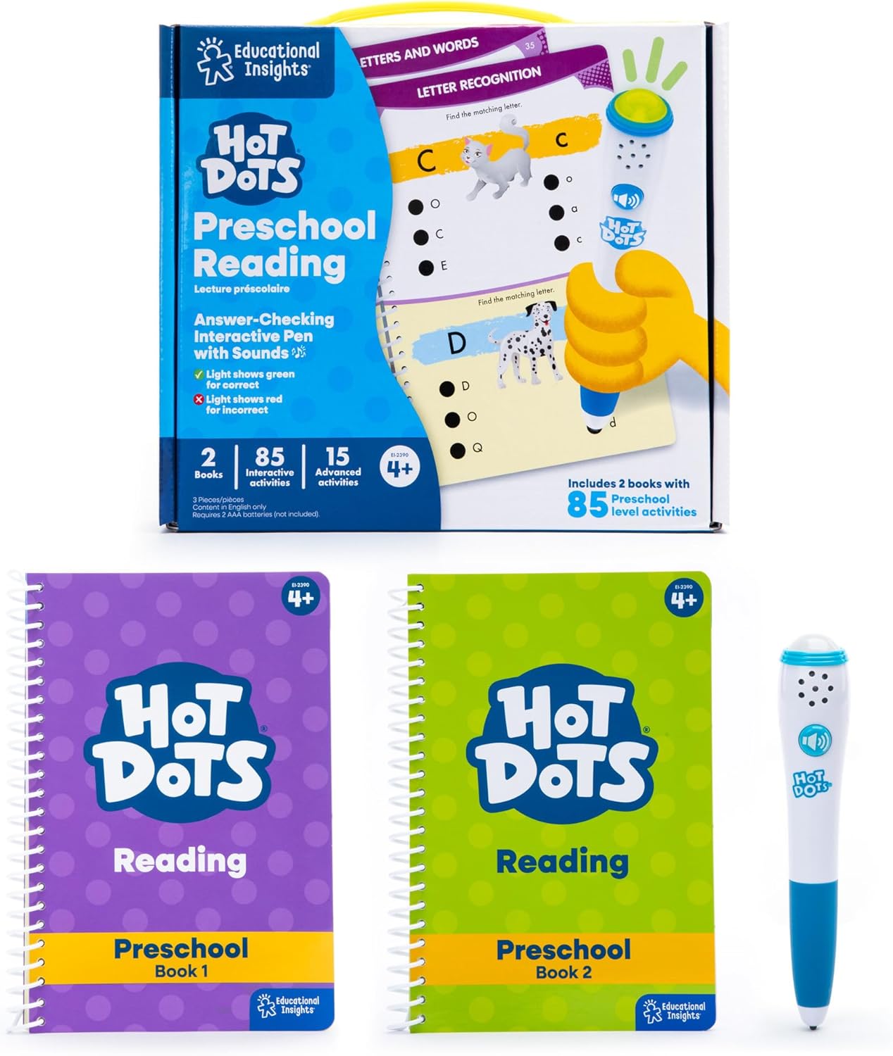 Educational Insights Hot Dots Preschool Reading Set - Preschool Workbooks with Interactive Pen, Homeschool Learning Activities, Learn to Read Activity Books for Kids Ages 4+
