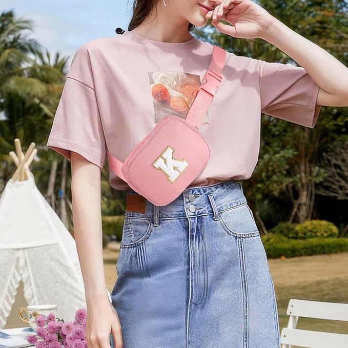 YOOLIFE Best Friends Gifts - Pink Initial Crossbody Belt Bag for Women