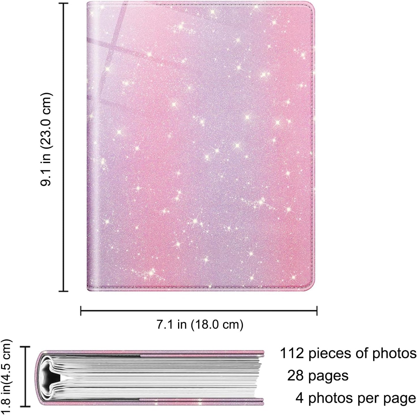 Fintie Photo Album for 4x6 Photos - 112 Pockets Vegan Leather Cover Memory Albums Book for Birthday Family Anniversary Vacation Pictures, Glittering Purple/Pink