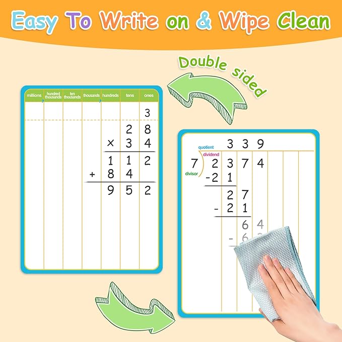 12 Pack Long Division Dry Erase Card Chart,12" x 9" Multiplication Flash Card Math Manipulative Small Whiteboard for Student Teacher 2ND 3RD 4TH Grade Classroom Homeschool Supplies Essential