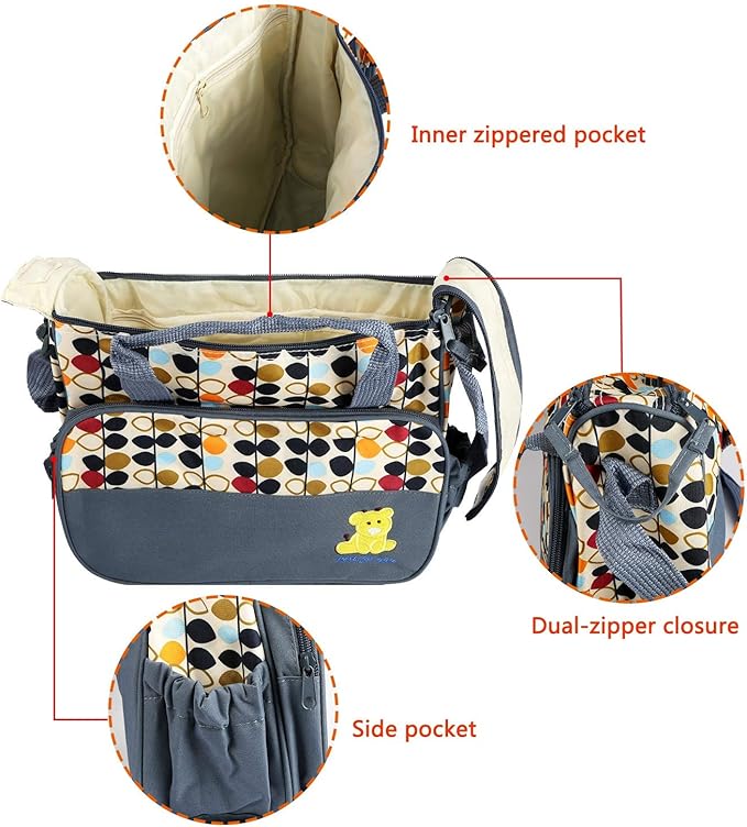 5Pcs Diaper Bag Tote Set,Large Mommy Bag with Portable Nappy Changing Pad,Pacifier Case,Travel Baby Bags for Mom