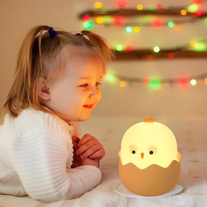 Easter Chick Egg Night Light - Dimmable 7-Color LED Nursery Lamp for Babies, Soft Silicone Touch Eggshell Decor for Easter Basket, Bedroom & Kids Room, Easter Gifts & Birthday Presents