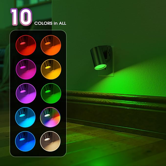 Briignite Night Lights Plug into Wall, 320° Rotation Night Light, RGB Color Changing Nightlight, Spot Light Dimmable Brightness, Dusk to Dawn Nightlight for Bedroom, Spot Light, Kids Room, Stair