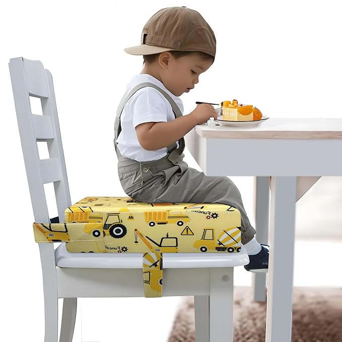 Toddler Booster Seat for Dining Table, Portable Booster Seat for Kitchen Chair, 4 Inch High-Density Foam Cushion with Adjustable Safety Straps and Non-Slip Bottom, Perfect for Kids Travel and Daily