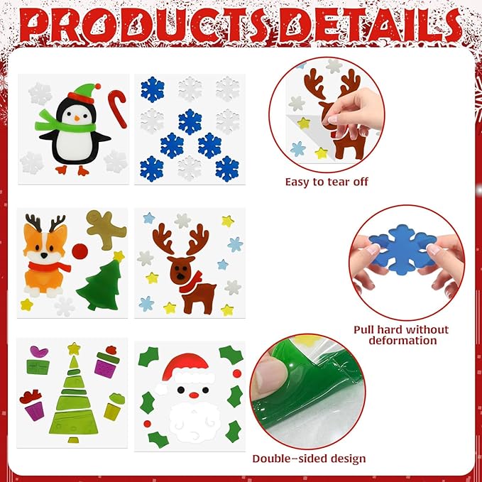 6Pcs Christmas Thick Gel Clings, Christmas Clings Window Stickers Supplies for Children Jelly Window Stickers, Cute Pumpkins Witch Bats Window Clings Easy to Paste Xmas Window Decors Supplies