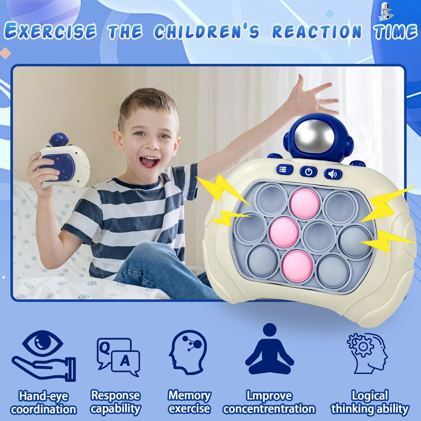 Toymaker Quick Push Game Console Handheld Game Toys Puzzle Popping Press Toy Interesting Push Bubble Fidget Stress Relief Toys Birthday Presents for 3+ Years Old Kids (Astronaut)