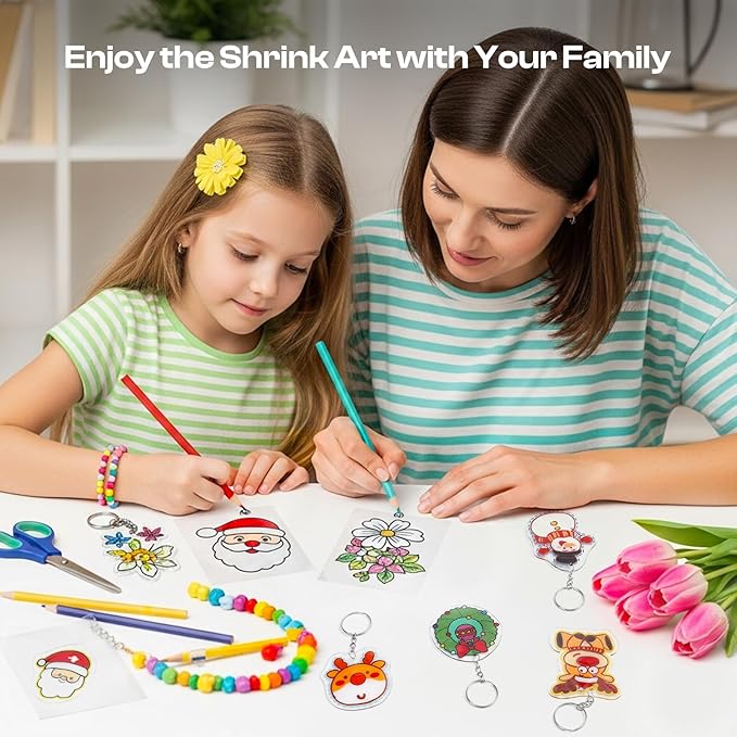Auihiay 125PCS Shrink Dink Sheets Keychains Kit, 12PCS Shrinky Papers with Keychains and Open Jump Rings for DIY Shrinky Art Keychain Making, Halloween & Christmas Craft Decor