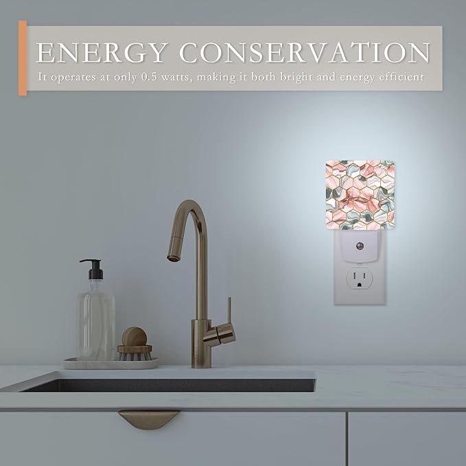 Night Light,Hexagon Golden Gray Red Marble Night Lights Plug into Wall for Boys Girls Bedroom Decorative Half Round Nightlight Led Lamp 0.5W Sleep Friendly