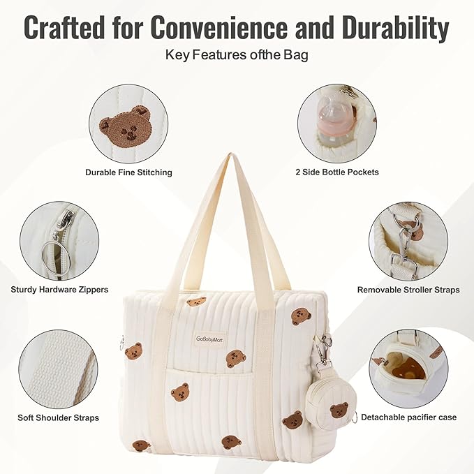 Large Diaper Bag Tote, Maternity Travel diaper tote, Multifunction baby bag, Baby Nappy Bags, Messenger bag (Medium - Bears)