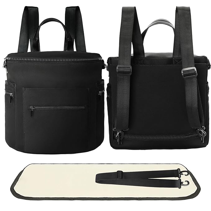 miss fong Neoprene Diaper Bag - Baby Diaper Bag,Large Capacity Neoprene Backpack with Changing Pad Travel Diaper Backpack with 16 Pockets for Mom & Dad