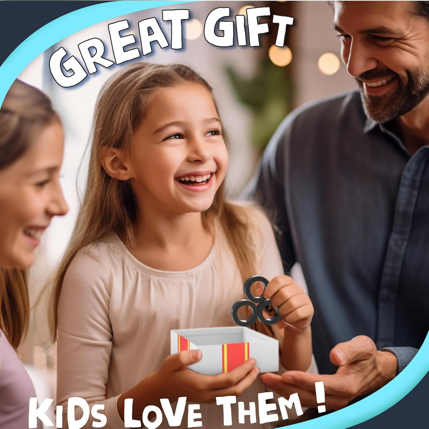 BUNMO Magnetic Rings - Fidget Toys Adults - Magnetic Fidget Rings - Endless Hours of Fun - Spin, Connect & Play - Addictive Fidget Toy for Boys & Girls - Great Teen Gift - Black