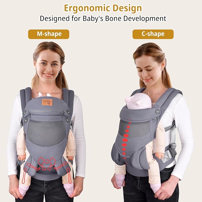 New Upgrade Ergonomic Baby Carrier Newborn Toddler Wrap Carrier,Hands Free Baby Sitting Sling,Breathable,Perfect for Infants/Chest Sling for Babies Shower Gift (Grey, Upgrade-with Belt)