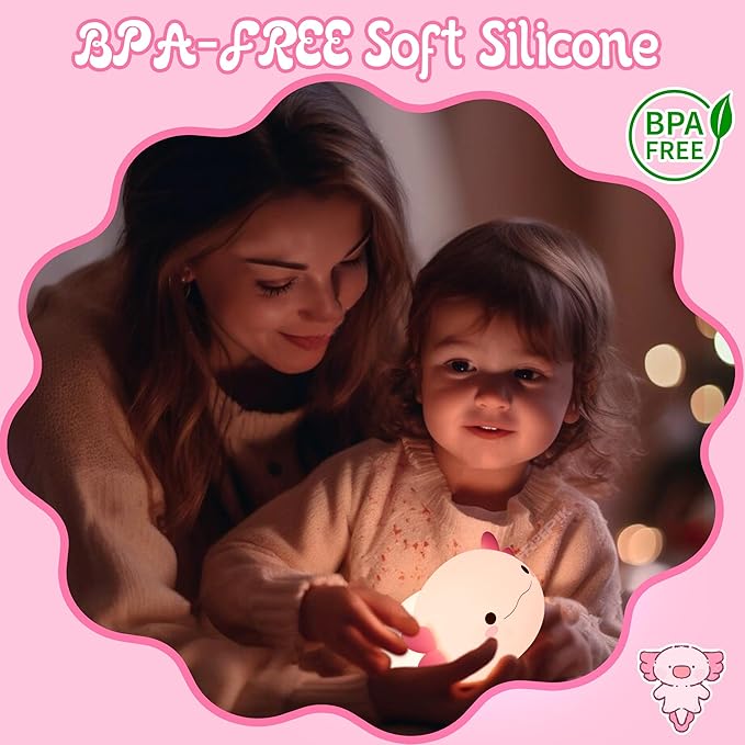 Axolotl Night Light for Kids, Cute Axolotl Silicone Lamp Rechargeable, Squishy Animal Light with Timer Dimmable, Nursery Decor Birthday Holiday Gifts for Girl Boy