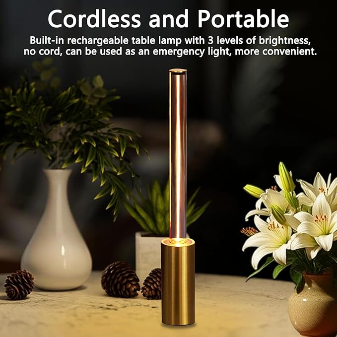 Cordless Table Lamp Set of 2, 3 Way Dimmable Touch Rechargeable LED Desk Lamp for Nightstand with 4000mAh Battery Operated, Night Light for Restaurant Home Dinner Dining Kitchen (Gold)