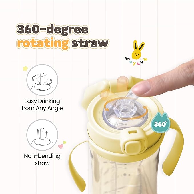 MOYUUM Leak Proof Sippy Cup with Handle | Made in Korea, 100% BPA Free PPSU, Magic No Spill Straw Cup with Attached Flip Top Lid, Easy to Hold for Babies and Toddlers, 6oz Yellow