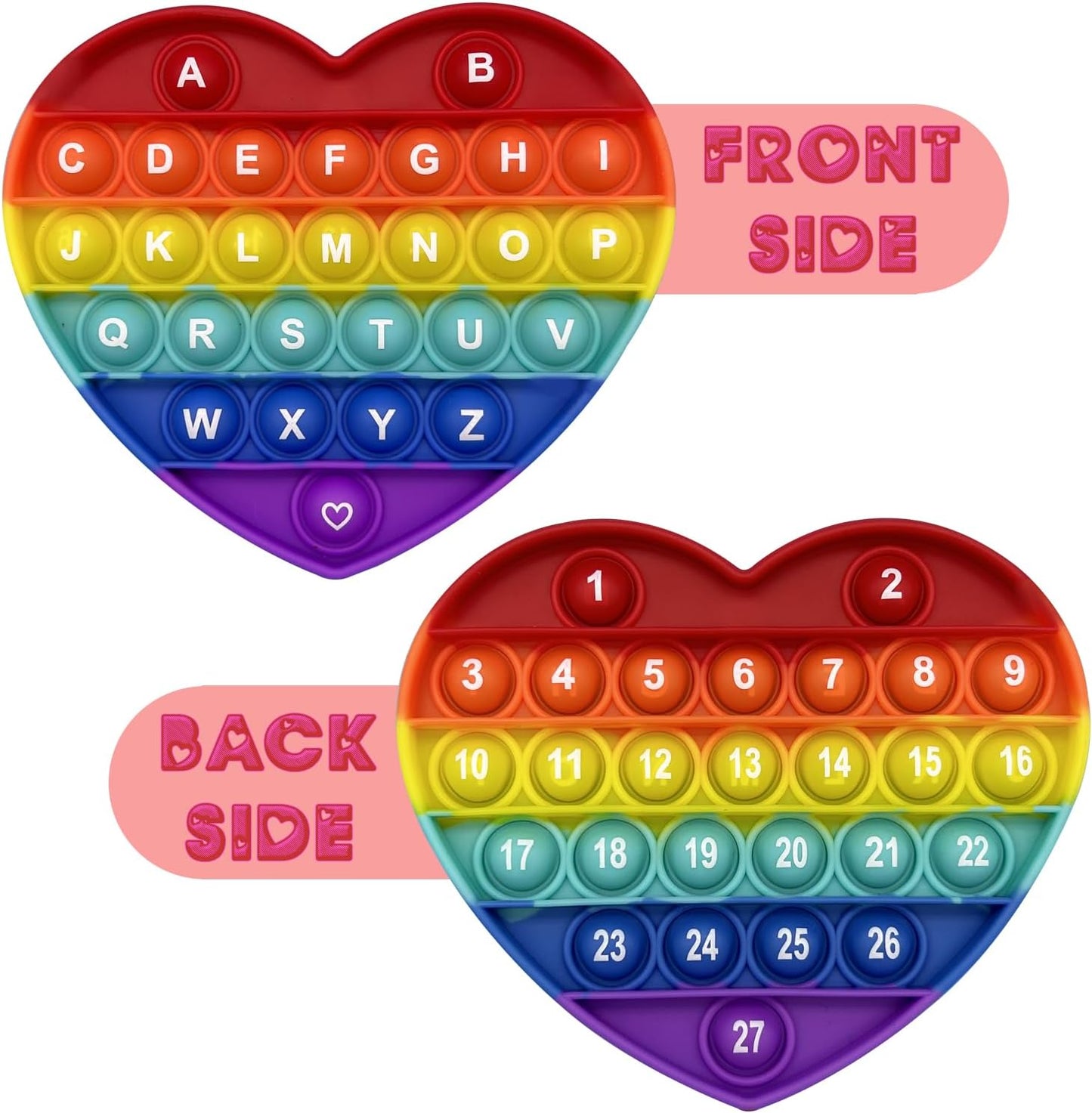 Rainbow Heart Shaped Pop Bubble Valentines Fidget Toy with Letters and Numbers, Xmas Gift Sensory Toy with Alphabets Kids Birthday Party Classroom Prize Stress Reliever
