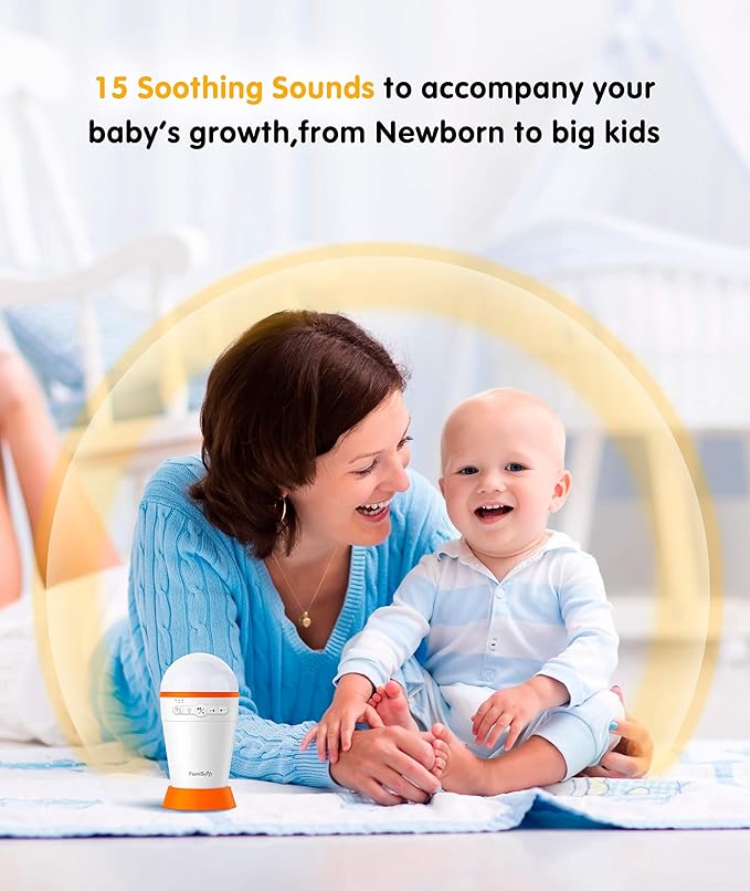 FamiSym Portable Sound Machine for Babies Kids with Night Light - Recharge Battery, 13 Soothing Sounds, Shushing White Noise Machine for Sleeping, Baby Sleep Soother Registry Gift, Baby Shower