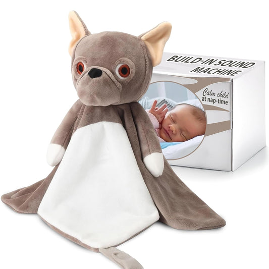 Love By Emi Baby Music Lovey Brown Bulldog, Baby Sleep Soother for Crib & Cuddle Bedtime, White Noise with Heartbeat & Lullaby, Plush Sound Machine Toy, Stuffed Animal for Newborns, Infants & Toddlers