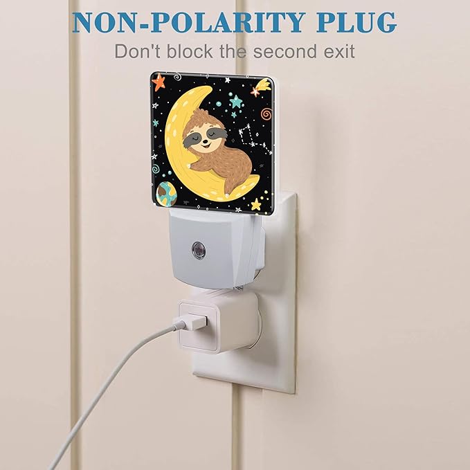 Night Light for Kids Girls Boys, Cute Baby Sloth Sleeping on Moon LED Night Light Plug into Wall with Dusk to Dawn Sensor for Room Decor, Hallway, Kitchen, Bathroom, Nursery, Stairs