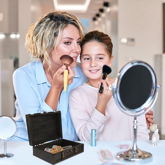 Veemoon Vintage Small Wooden Lock Box Antique Storage Case Retro Jewelry Chest Craft Collection Organizer Pirate Treasure Chest for Jewelry Cosmetics Photography Props